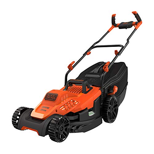BLACK+DECKER Corta-relvas com guiador de tipo de bicicleta, 1600 W, largura de corte 38 cm, sistema E-Drive, EdgeMax e SoftTouch, 6 altura de corte, depósito 45 L, BEMW471BH