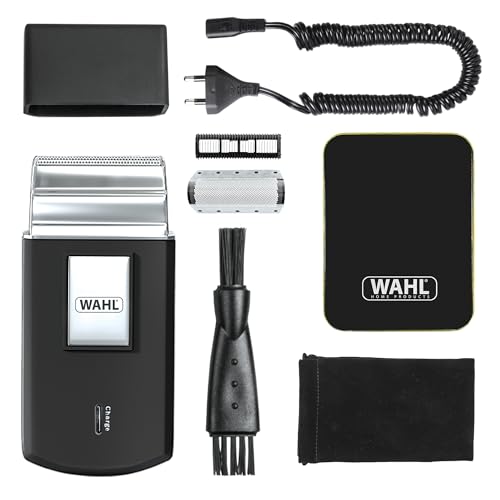 Wahl Máquina de barbear de viagem: máquina de barbear elétrica sem fios e recarregável para homem, ideal para viajar, cortar cabelo e barba, compacta e portátil, prata