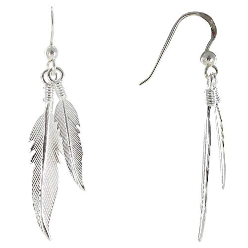 LES POULETTES BIJOUX - Brincos de prata 925 duas penas, Prata esterlina, Sem pedra preciosa