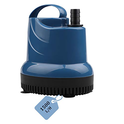 EXLECO Mini bomba de água submergível para aquário, 1500 L/H, 20W, 230 V, altura de remoção: 1,6 m, cabo de 1,8 m, diâmetro de saída: 16 mm, para jardins, aquários, tanques, poços