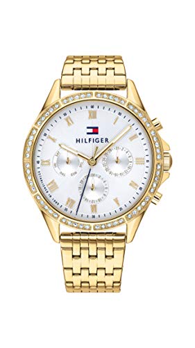 Tommy Hilfiger Relógio analógico de quartzo multifuncional para mulher com correia de aço inoxidável - Disponível na versão em ouro ou prata