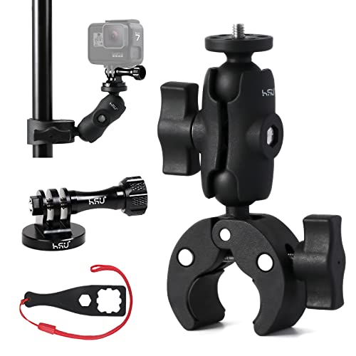 HSU Suporte de bicicleta para câmera GoPro, suporte de guiador para Insta360, 360 ° rotação de armações da motocicleta acessórios (preto)