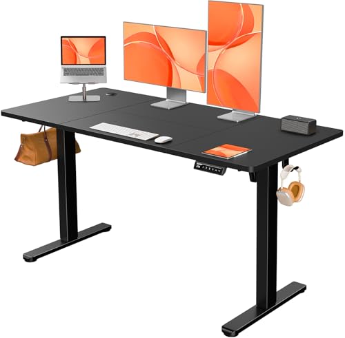 ErGear Secretária elétrica elevável, mesa ajustável em altura 140 x 70 cm, mesa levantável com painel inteligente de 4 memórias, mesa de escritório em casa com tabuleiro montado