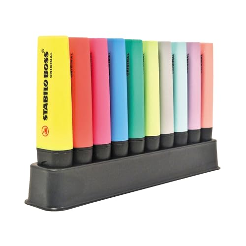 Marcador STABILO BOSS ORIGINAL - Conjunto de mesa com 5 cores fluorescentes e 5 cores pastel