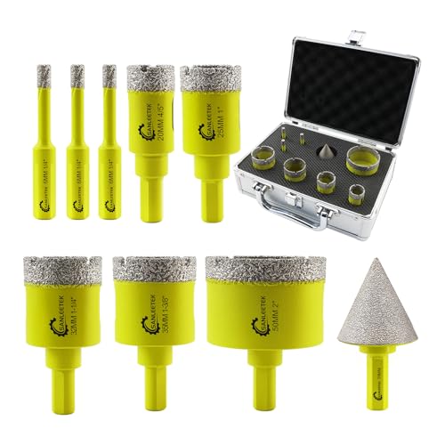 Conjunto de brocas diamante 9 peças (6/6/6/20/25/32/35/50 mm + 35 mm broca de chanfre) serra perfuradora com cabo triangular portal cerâmica granito mármore SANLEETEK