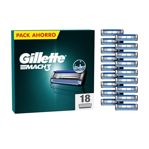 Gillette Mach3 Recarga para máquinas de barbear para homem de 3 folhas, 18 peças de reposição para máquina de barbear, folhas mais resistentes do que o aço