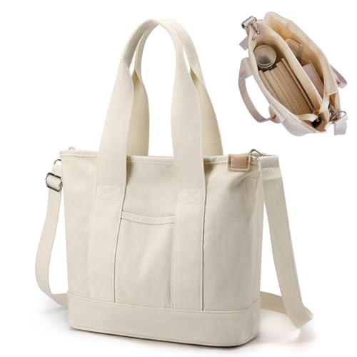 Aucuu Bolsa de lona com bolsos para mulher, mala de tiracolo mulher bolsa, grande capacidade bolsa de ombro casual com alça ajustável, para compras, viagens de trabalho