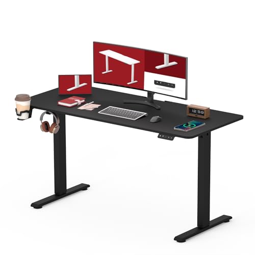 SANODESK QS1 160 x 75 cm mesa elétrica elevável com placa, mesa de elevação elétrica secretária regulável em altura com gancho porta-copos 4 controlo de memória tecnologia anticolisão - preto