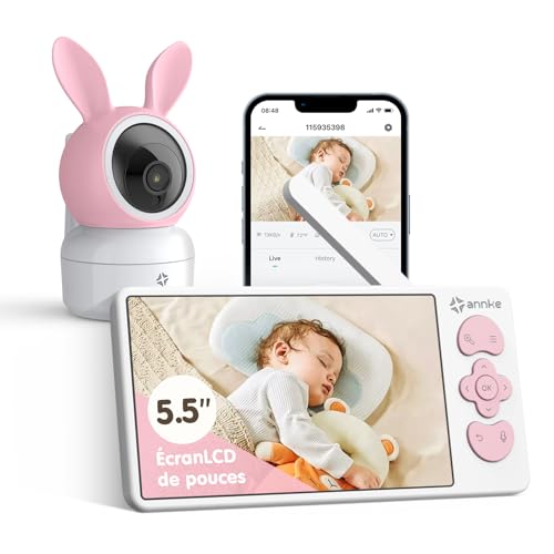 ANNKE 2K Câmara de vigilância para bebé com aplicativo móvel, rotação panorâmica de 360°, áudio bidirecional, zoom 4X, canção de berço, visão noturna, controlo de monitor e telemóvel, VOX, deteção de