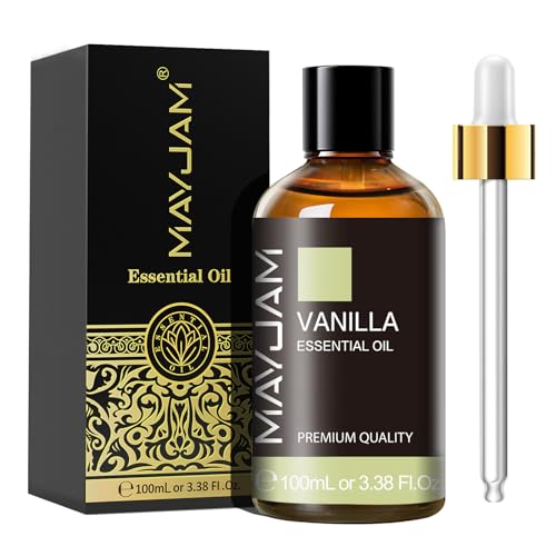 MAYJAM Óleo essencial de baunilha 100 ml, óleo de baunilha para difusor de humidificador, bricolagem, casa, armários