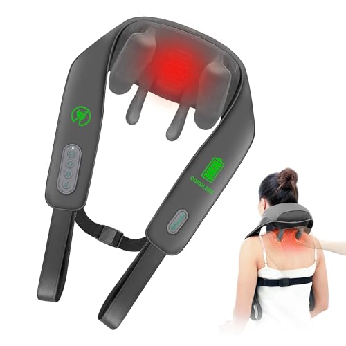 Snailax Massajador de pescoço sem fios 4D melhorado com calor, massajador de pescoço shiatsu elétrico com amassador, massajador para pescoço, ombros, costas, pernas, presentes para homens e mulheres