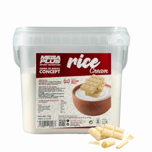 Creme de arroz - Mega Plus Concept - Creme de arroz em pó, sem adição de açúcares, alto em carboidratos - sem glúten - sem lactose - 1 kg (1 kg, chocolate branco)