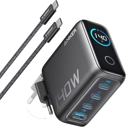 Anker Carregador USB-C de 140 W, carregamento rápido de 4 portas, controlos tácteis de manuseio intuitivo, compatível com MacBook, iPhone 16, Samsung, Pixel e muito mais