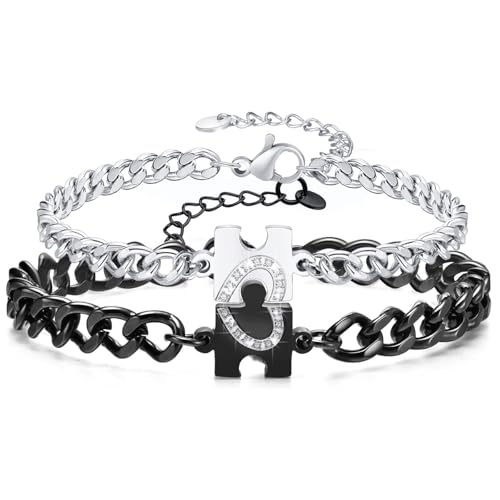 Gkmamrg Dia dos Namorados presentes para casais pulseiras de aniversário - presente namorado namorada presentes de Natal pulseira para casais conectados, Aço inoxidável, Zircônia