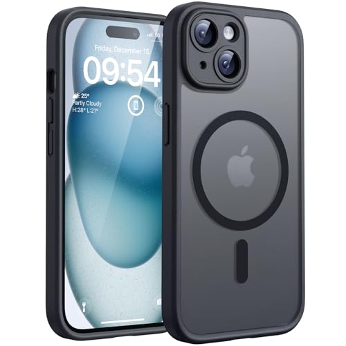 TOCOL Capa para iPhone 15, capa magnética para iPhone 15 6,1 polegadas [proteção lente câmera] [proteção militar] translúcida, mate traseira, titânio preto