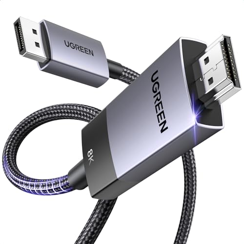 UGREEN Cabo DisplayPort 1.4 para HDMI 2.1 8K 60Hz 4K 240Hz HDR HDCP nylon entrançado compatível com PC TV projetor monitor, 2M