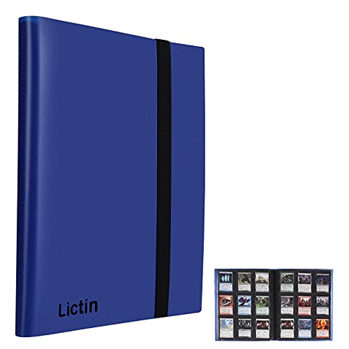 Lictin Álbum de cartas colecionáveis-álbum de capas para cartas 396 bolsos com correias elásticas, álbum coleção de cartões de jogo 22 páginas, glutinante com folheto impermeável (azul)