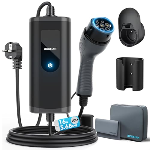bokman Carregador de carro elétrico tipo 2, 3,68 kW / 16 A / 10 metros / IP65 impermeável, monofásico cabo de carregamento para veículos elétricos