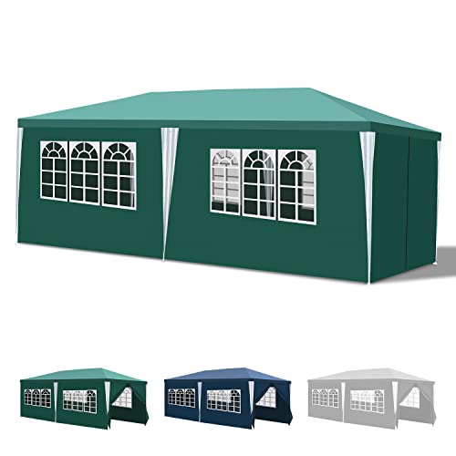 Yakimz Azul de jardim, resistente à água, estável, resistente ao inverno, com 4 painéis laterais e janelas, proteção UV 50, para mercado, festivais, mercados e campismo, verde, 3 x 6 m