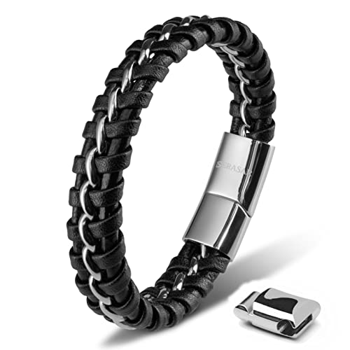 SERASAR Pulseiras de couro premium para homem | fecho seguro de aço inoxidável | três cores | caixa de jóias incluída