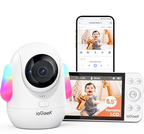 ieGeek 5,5" 2,5 K/4 MP Câmara de vigilância bebé WiFi, alerta de cara estofada e dormir boca abaixo, luz noturna colorida, 360 ° seguimento movimento monitor bebés com câmara, VOX, compatível Echo