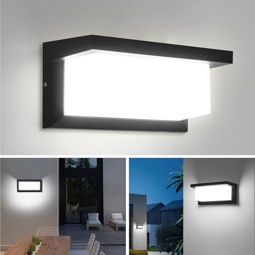 YICALE Aplique parede exterior 18 W candeeiro de parede exterior impermeável IP65 luz LED iluminação 6500 K candeeiro exterior parede alumínio para jardim, terraço, pátio, vila, corredor