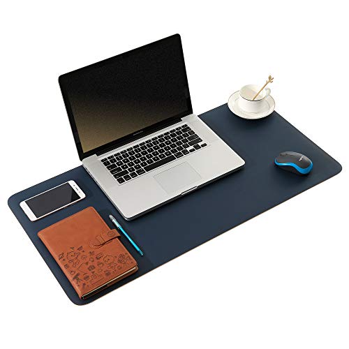 ARNTY Protetor de mesa de couro PU, protetor de mesa de escritório frente e verso, grande almofada de secretária de escritório para computador, Desk Mat para escritório e casa (azul e laranja, 80 * 40