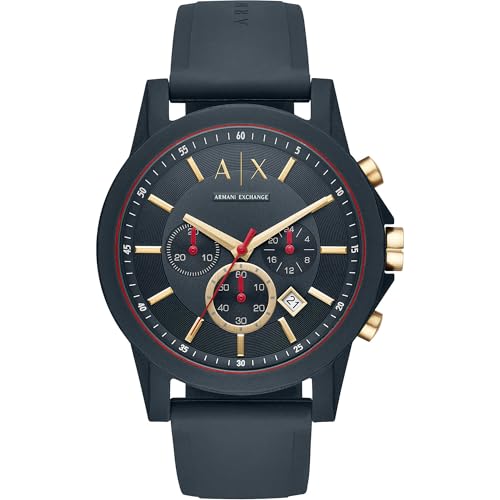 Armani Exchange Relógio homem, movimento cronógrafo, 47 mm caixa de silicone azul com correia de silicone, AX1335, cinzento, Correia