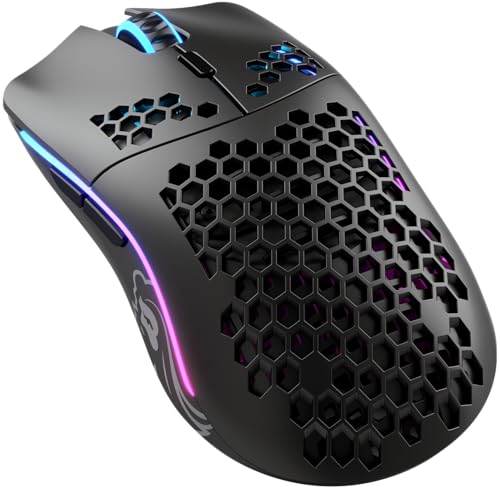 Glorious Gaming Model O Wireless rato gaming sem fios - 69 g super leve, design colmeia, RGB, ambidextro, sem lag 2,4 GHz sem fio, bateria de até 71 horas - preto mate
