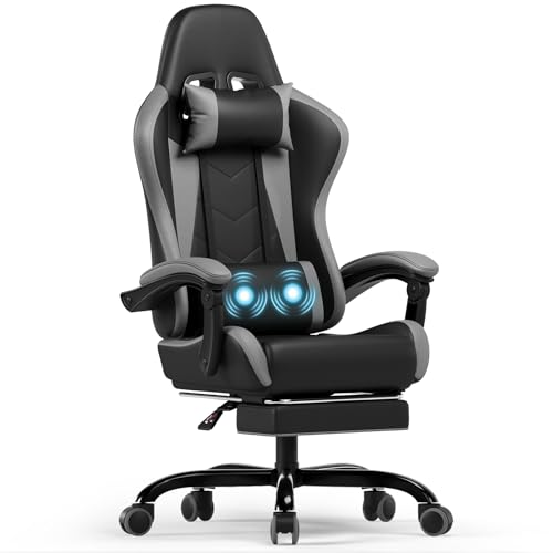 Devoko Cadeira de jogos com massageador, cadeira de escritório com apoio para os pés, cadeira jogo de corrida com carga de 150 kg, encosto ajustável alto cadeira ergonómica para jogos reclinável