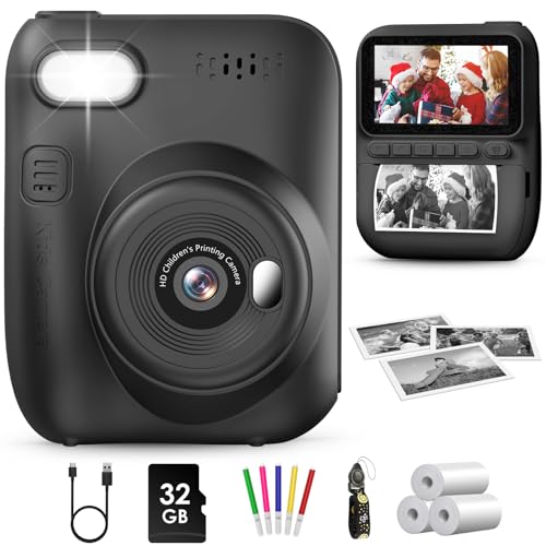 GREENKINDER Câmara com fotos infantis instantâneas, 3,0 polegadas 14 MP câmara fotográfica infantil com cartão de 32 GB e papel de impressão, HD 1080P câmara instantânea para meninos e meninas 3 a 12
