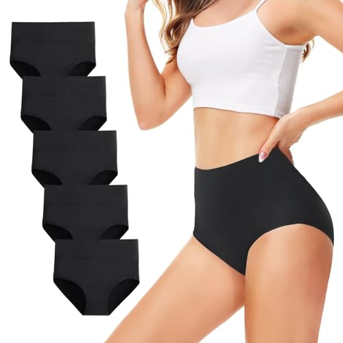 TUUHAW Cuecas de cintura subida em algodão para mulher, pack de 5 cuecas, confortáveis
