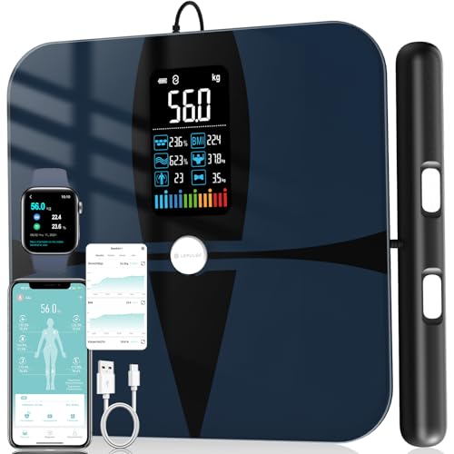Lepulse Bascula de bioimpedância 8 eletrodos, base de gordura digital corporal e muscular recarregável com tela grande, precisão balança de casa de banho gordura corporal balança inteligente com 20