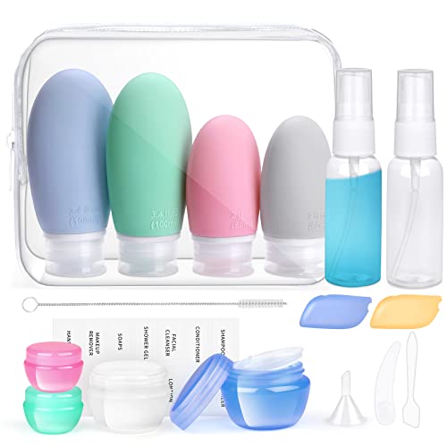 Garrafas de viagem de silicone 18 pacotes, 18 peças, azul, verde, rosa, cinzento