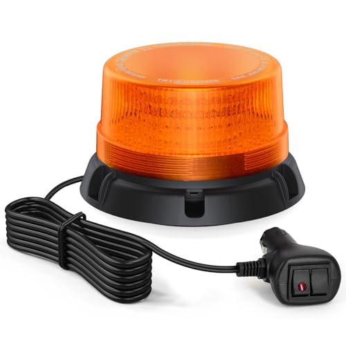 Fxlpower Luz LED rotativa estéreo com cabo de 2,8 metros, 12 V - 80 V amarelo luz de emergência para veículos de construção empilhadeira trator reboque snow-neves