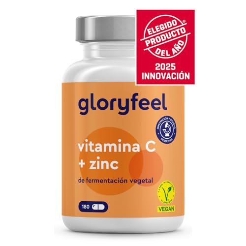 Vitamina C 1000 mg zinco 20 mg - 180 cápsulas, apoia o sistema imunitário e reduz a fadiga, vitamina C tampada com proteção gástrica e pH neutro - vegano e testado em laboratório