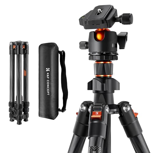 K&F Concept Tripé de câmara de carbono compacto e profissional, 162 cm, tripé leve de viagem para fotografia com 360 ° bola e placa de libertação para câmara DSLR K254C2 (apenas 1,13 kg)