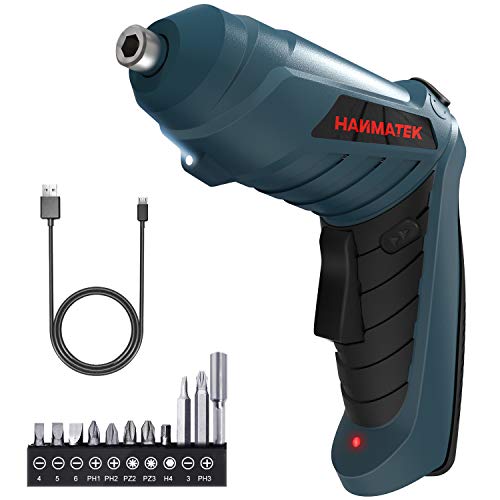 Parafuso elétrico 3N.m, HANMATEK chave de fenda elétrica, 11 acessórios, o cabo pode ser girado (90 ° -180 °), luz LED, carregamento com cabo USB, parafusos de perfuração