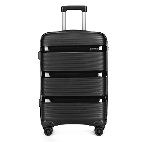 Kono Mala de viagem rígida 4 rodas Trolley 65 cm média, resistente e leve, fechadura TSA, fecho de correr YKK, Preto, Bagagem de cabine