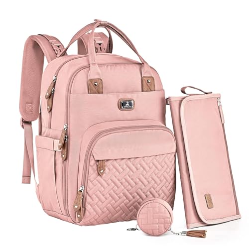 Dikaslon Mochila trocador, mochila de fraldas grandes malas multifuncionais para bebés com trocador portátil, porta-chupeta e correias para o carrinho, para a mãe e o pai