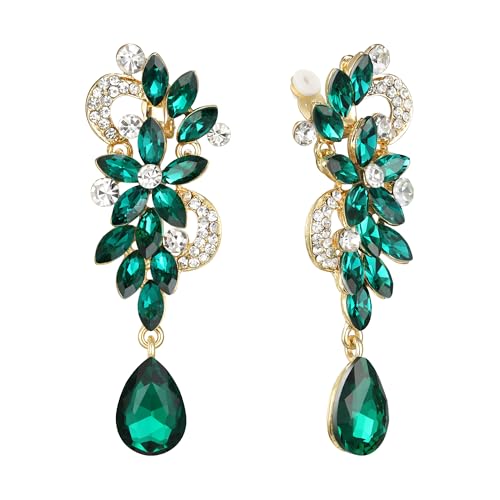 Clearine Brincos de mulher boémio boho cristal flor casamento nupcial lustre gota Bling parafuso voltar clipe de orelha pendentes