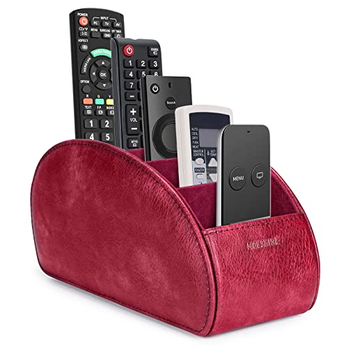 molshine Suporte para controlo remoto com 5 compartimentos, caixa de armazenamento de organização de pele sintética para controlo remoto da TV, controladores de aquecimento (vermelho escuro)
