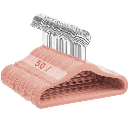 MangoKit Cabides de veludo para bebé, 50 unidades, antiderrapantes, para crianças, economizam espaço, cabides rosa para bebés, uso diário (28 cm, rosa)