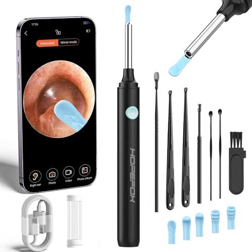 Otoscópio de limpeza de orelhas, 3,5 mm WiFi endoscópio de ouvido com 1080P câmara e 6 LED, limpeza de ouvidos com 6 pontas de silicone macio e kit completo de 7 peças, compatível com iOS e Android