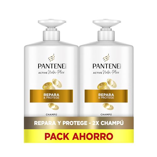 Pantene Pro-V Repara e protege champô 2 x 1000 ml, dispensador, cabelo seco e danificado. Limpa e protege as ligações empilhares. Sem silicone. Active Nutri-Ple