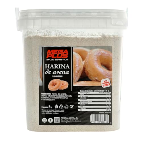 Farinha de aveia - mega Plus 2 kg: Energia sustentada e nutrição completa para atletas com carboidratos, proteínas e vitaminas essenciais, sem açúcar adicionado, 6 sabores (Donut)