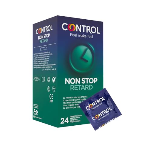 Control Non Stop Retard Preservativos- Caixa de preservativos retardantes para um relacionamento mais longo, lubrificado, ajuste perfeito, sexo seguro, 24 unidades (pack poupança)