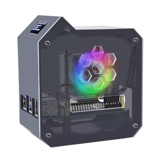 GeeekPi Kit de mini torre para Raspberry Pi 5, capa com refrigerador de torre ICE, módulo OLED de 0,96 polegadas, ventilador RGB, placa de expansão GPIO 1 a 2 para modelos de 4 GB/8 GB