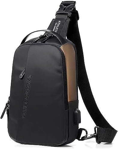 Hjkiopc Saco de peito mochila com Honda para homem casual Sling Bag de ombro impermeável crossbody mochila Sling mala com porta de carregamento USB, Preto castanho-2, Retrô