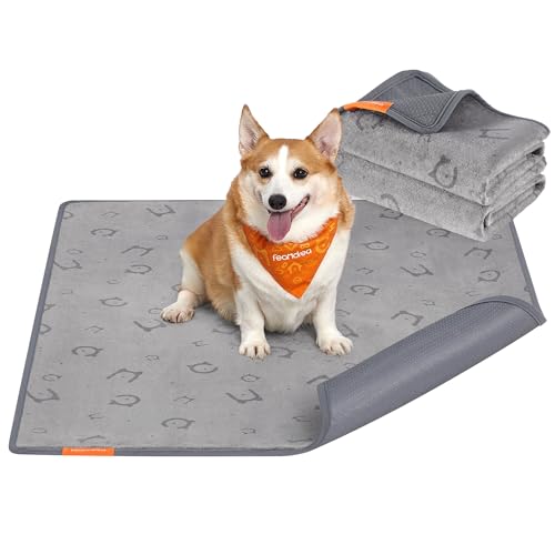 Feandrea Tapete absorvente lavável para cães, 2 embalagens, reutilizável, 122 x 91 cm, L, tapete para animais de estimação, anti-fugas, antiderrapante, cães, gatos, coelhos, cinzento pombo PTD003G01